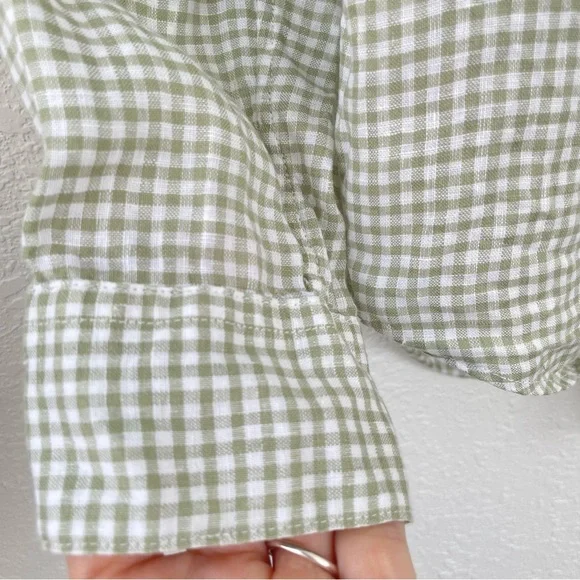 Uniqlo Linen Gingham Shirt Women’s Size Small Picnic Cottagecore Spring Green - Picture 7 of 12